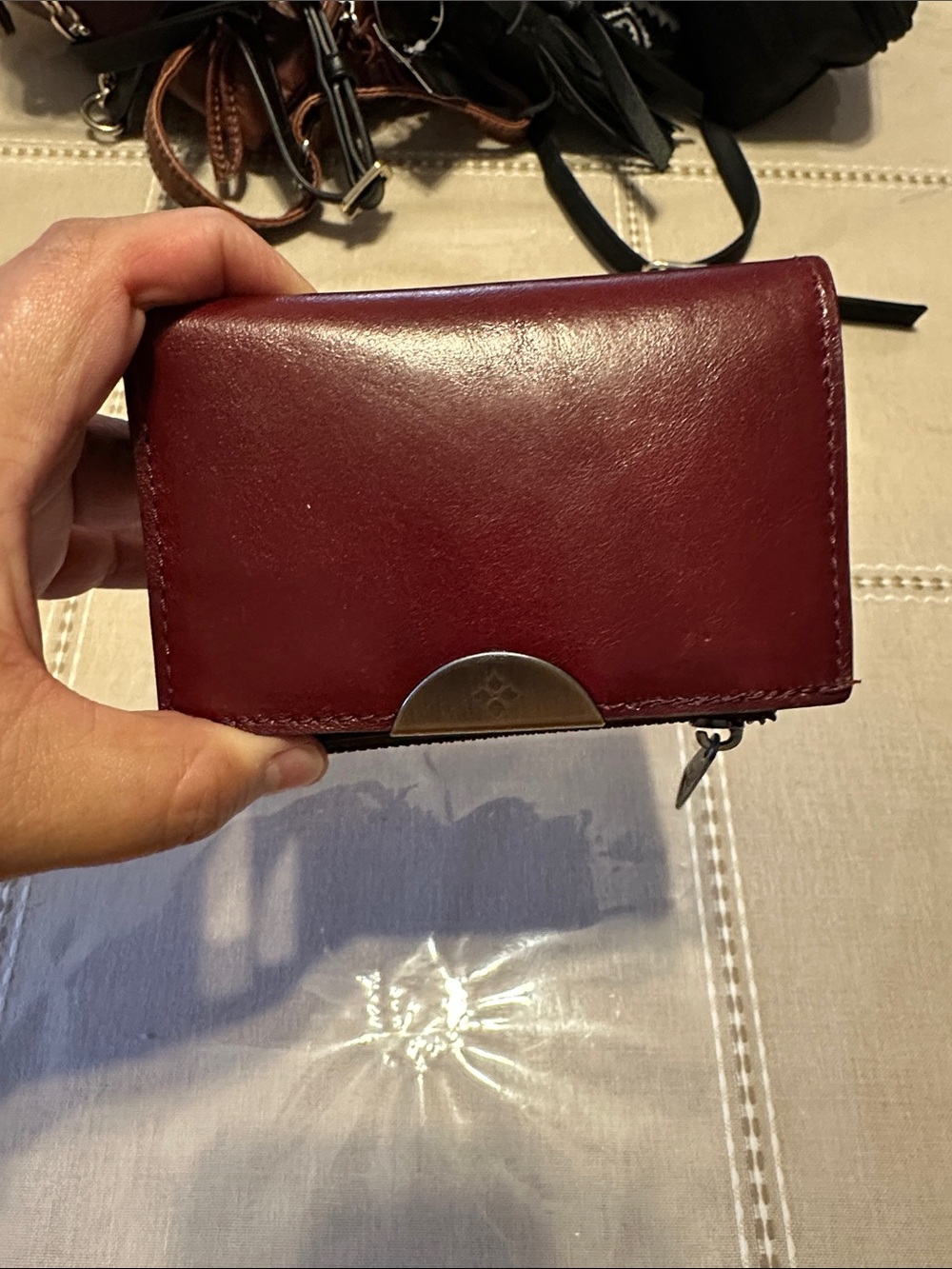 Patricia Nash Burgundy Leather Wallet with Metal Accent